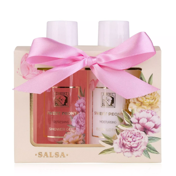 Set de douche coffret cadeau femme SWEET PEONY dans un joli coffret cadeau - coffret de soins 2 pièces