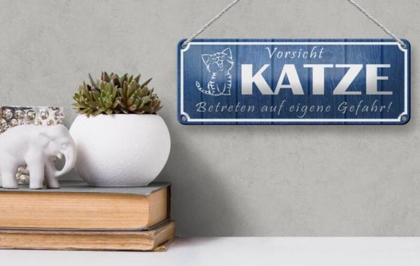 Katzen-Blechschild Vorsicht Katze! (27x10cm)