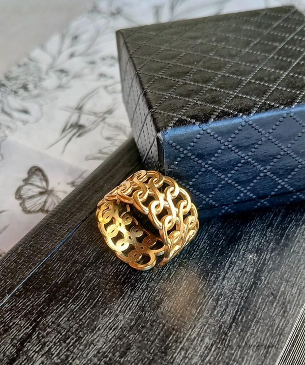 Bague ajustable à croisillons double rangs plaqué or 18 carats