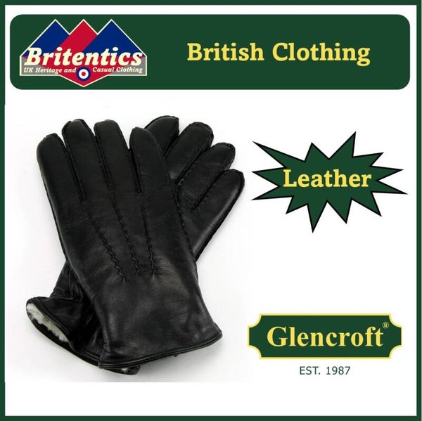 Glencroft Mens Handsewn Leather Gloves Lambskin Lined - Black GLE14