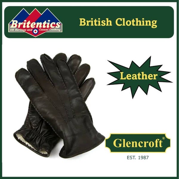 Glencroft Mens Handsewn Leather Gloves Lambskin Lined - Brown GLE15