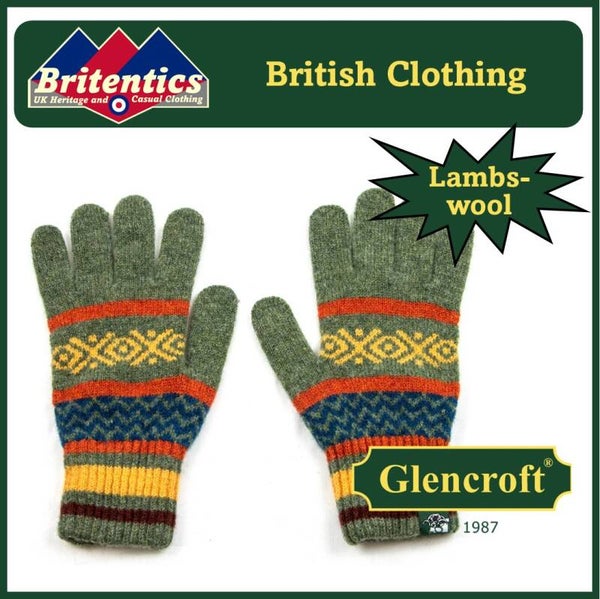 Glencroft Ladies 100% Lambswool Fair Isle Gloves - Glencroft Green GLE11