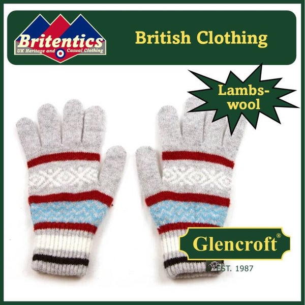 Glencroft Ladies 100% Lambswool Fair Isle Gloves - Grey Thomson GLE12