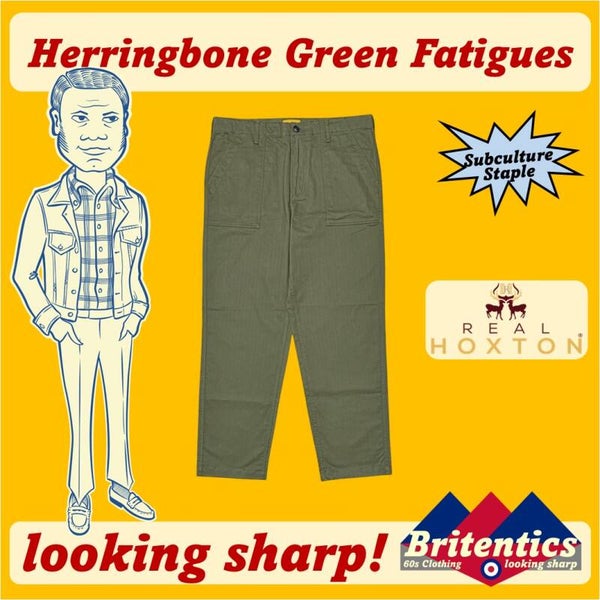 Real Hoxton Herringbone Jungle Green 107 Fatigues REA54