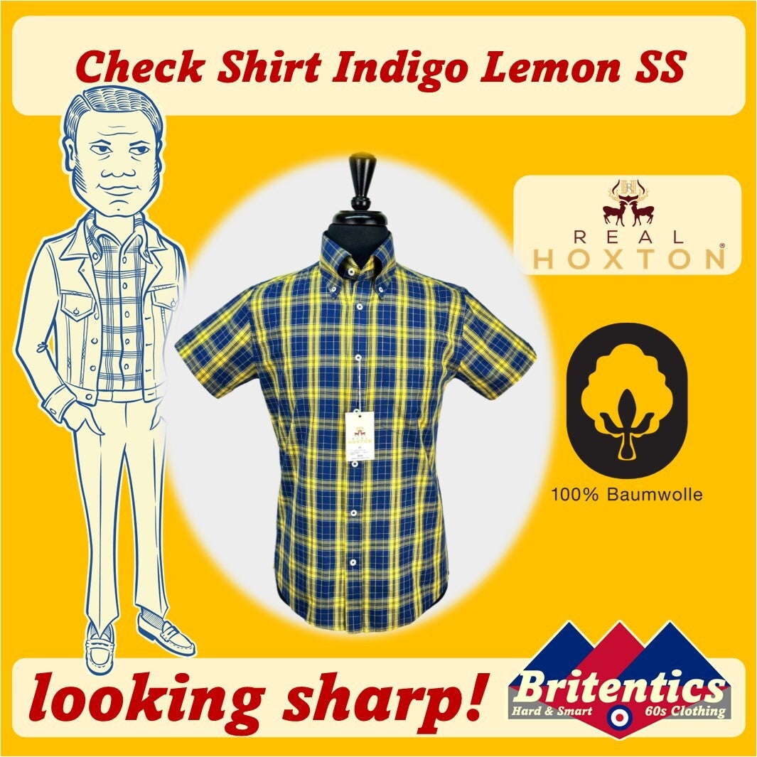 Real Hoxton Button Down - Indigo Lemon Check SS REA39