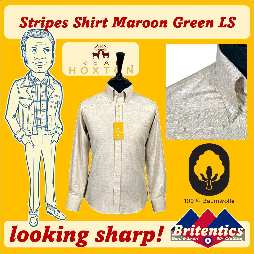 Real Hoxton Button Down - Jacquard Beige Oxford  LS REA35