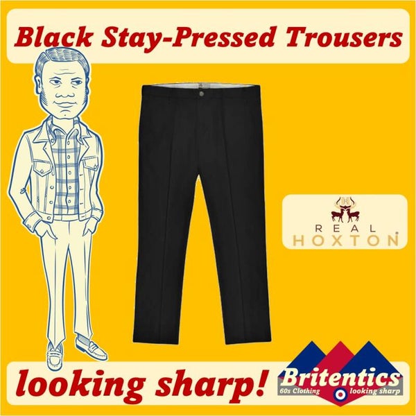 Real Hoxton Stay-Pressed Trousers Black REA30