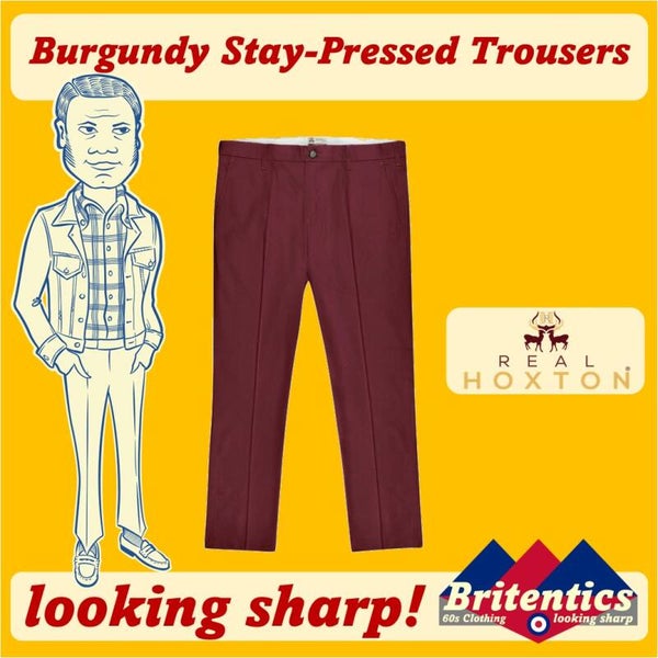 Real Hoxton Stay-Pressed Trousers Burgundy REA22