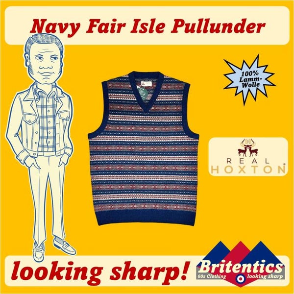 Real Hoxton New Navy Fair Isle Tank Top V-Neck Pullunder REA46