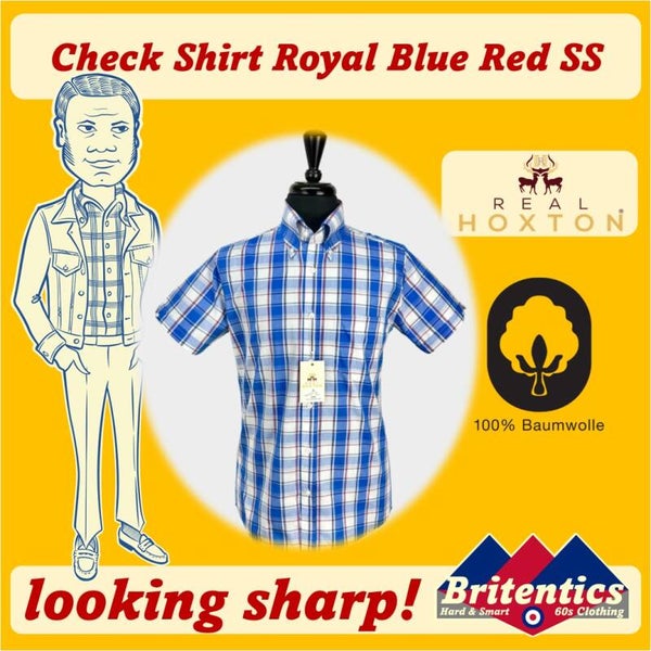 Real Hoxton Button Down - Royal Blue Red SS REA37
