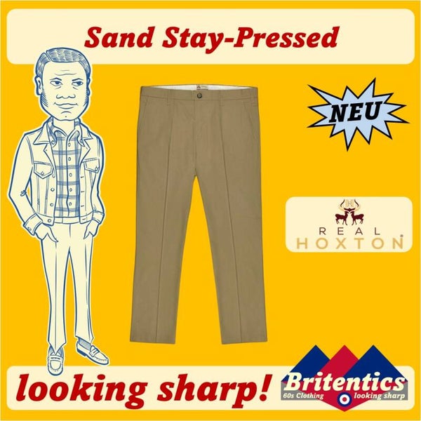 Real Hoxton Stay-Pressed Trousers Sand REA50