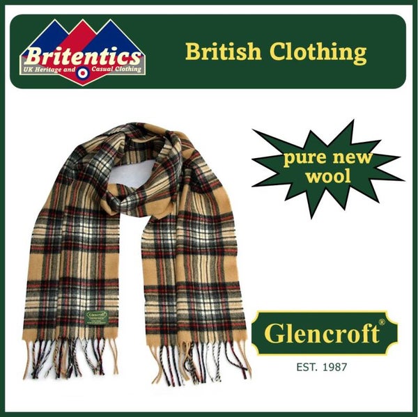 Glencroft 100% Pure New Wool Tartan Scarf - Camel Stewart GLE02