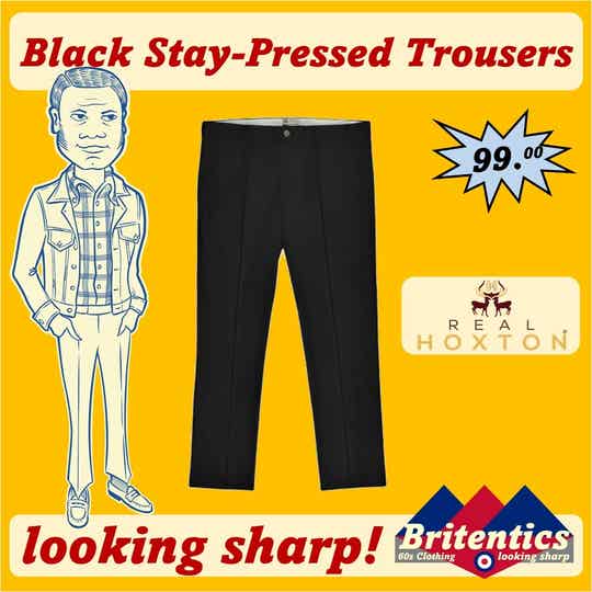 Real Hoxton Stay-Pressed Trousers Black REA30