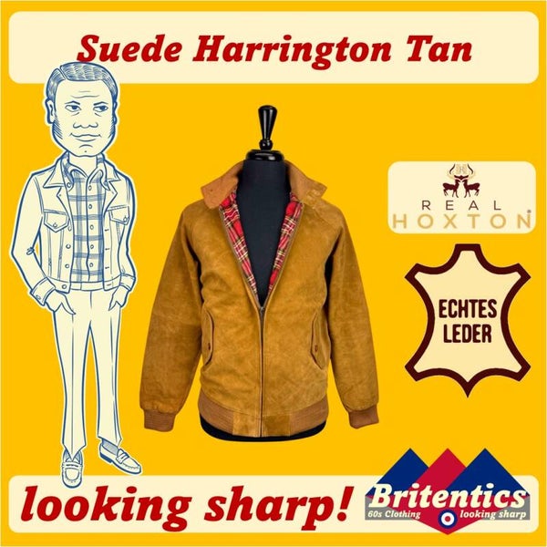 Real Hoxton Suede Leather Harrington Tan REA49
