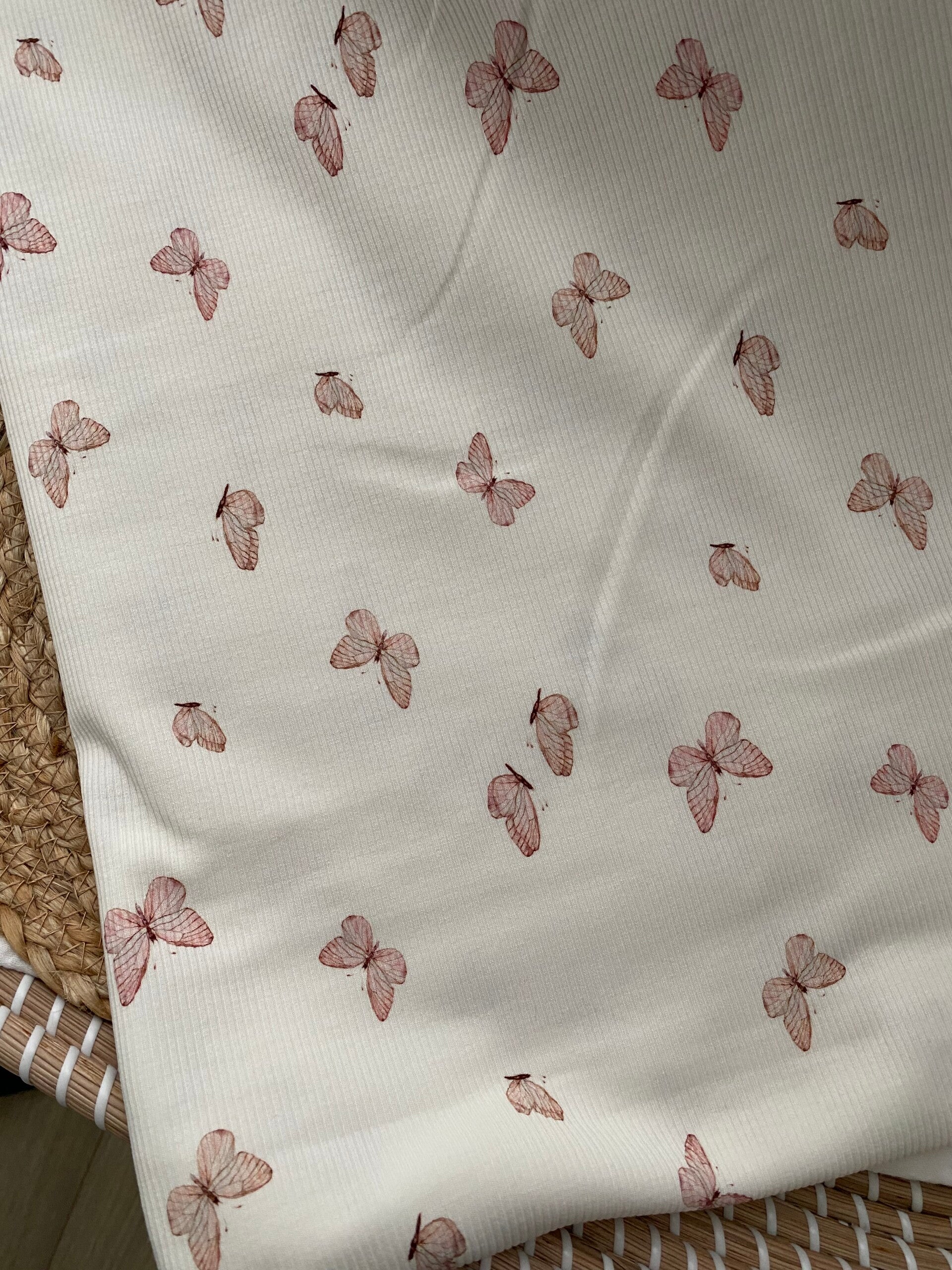 Rib jerseys vlinders naturel