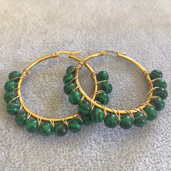 Boucle d'oreille créole grande - verte