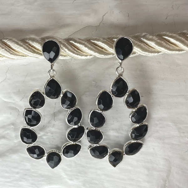 Boucle d'oreille créole - onyx noir - argent