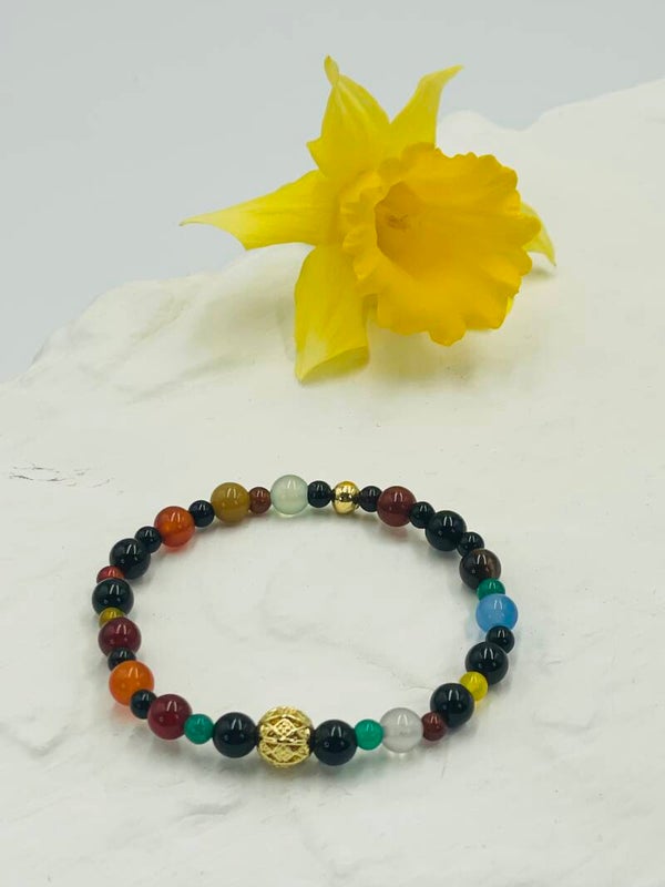 Bracelet multicolore perles tourmaline, ciselé or