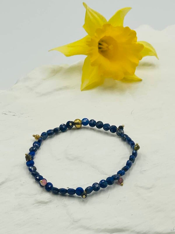Bracelet perles pierre lapis lazuli - tourmaline