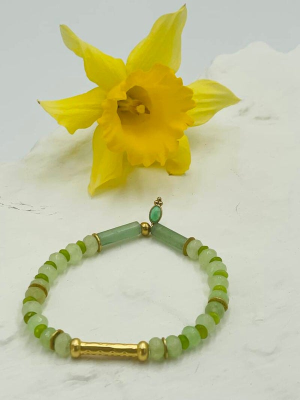 Bracelet perles prehnite  - aventurine - or