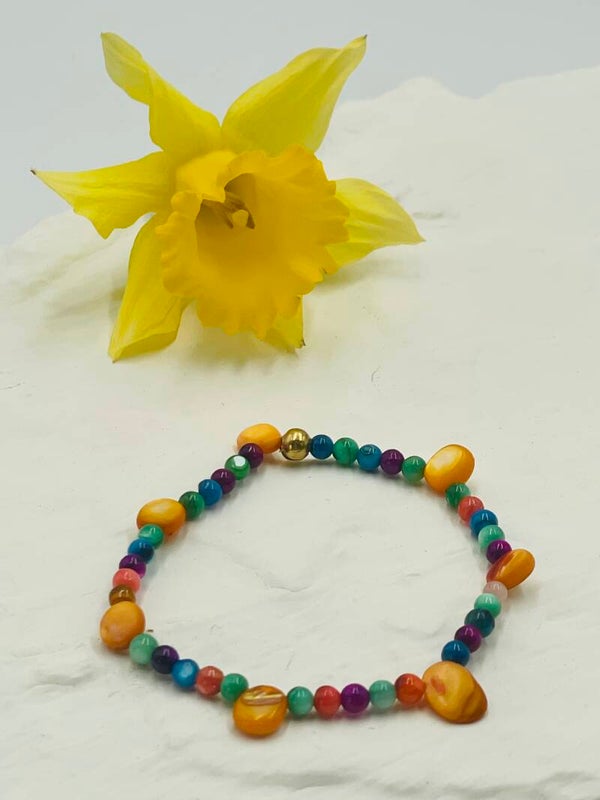 Bracelet perles oeil de chat multicolore - gouttes