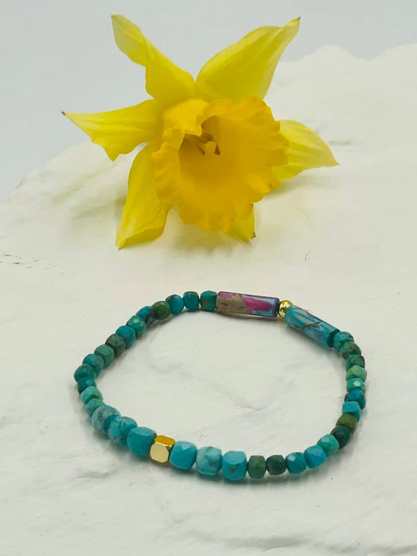 Bracelet perles, pierre turquoise howlite bleu turquoise