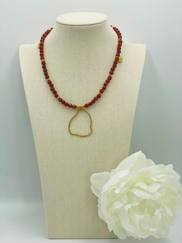 Collier perles cornaline - pendentif nuage or