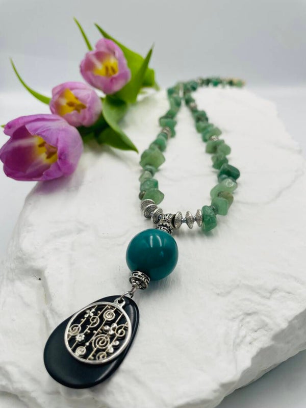 Sautoir perles chips jade - ethnique