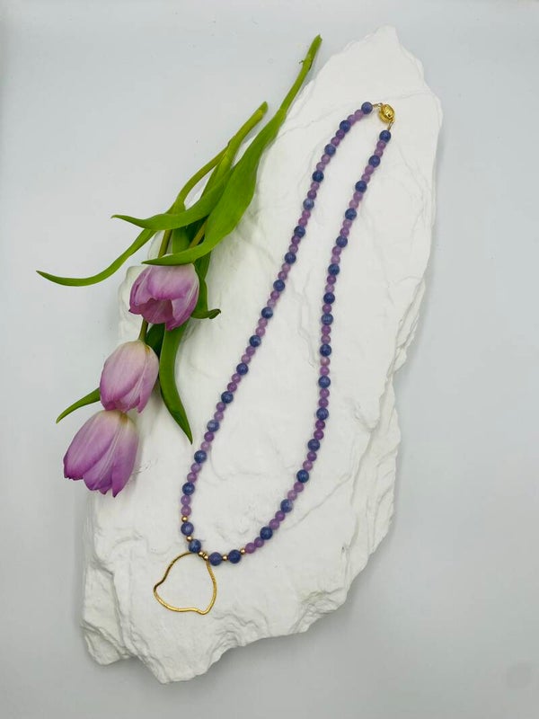 Sautoir perles aquamarin, ametrine - nuage or