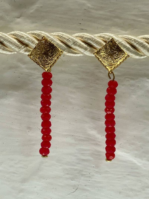 Boucle d'oreille longue - agate rouge
