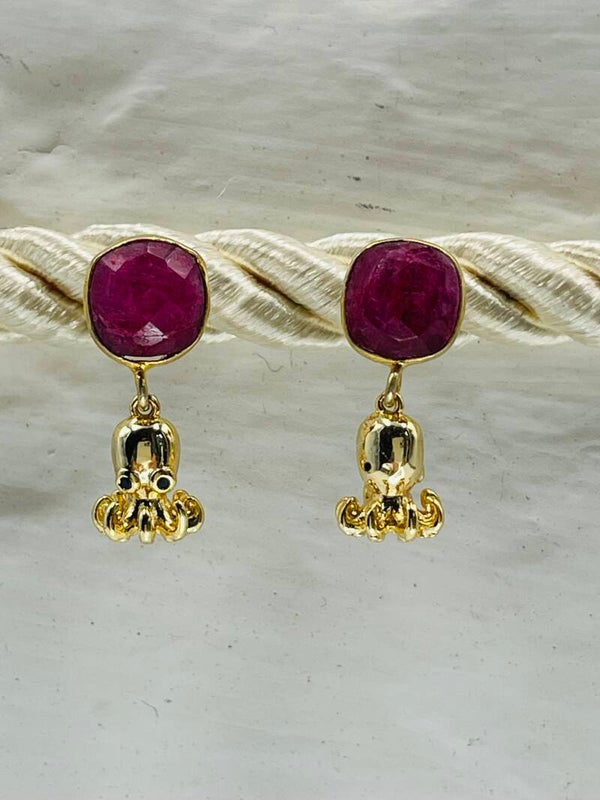 Boucle d'oreille pieuvre - rubis