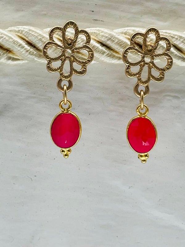 Boucle d'oreille fleur - agate rose