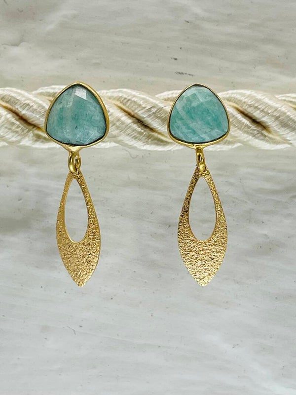 Boucle d'oreille larme scintillante - calcédoine eau