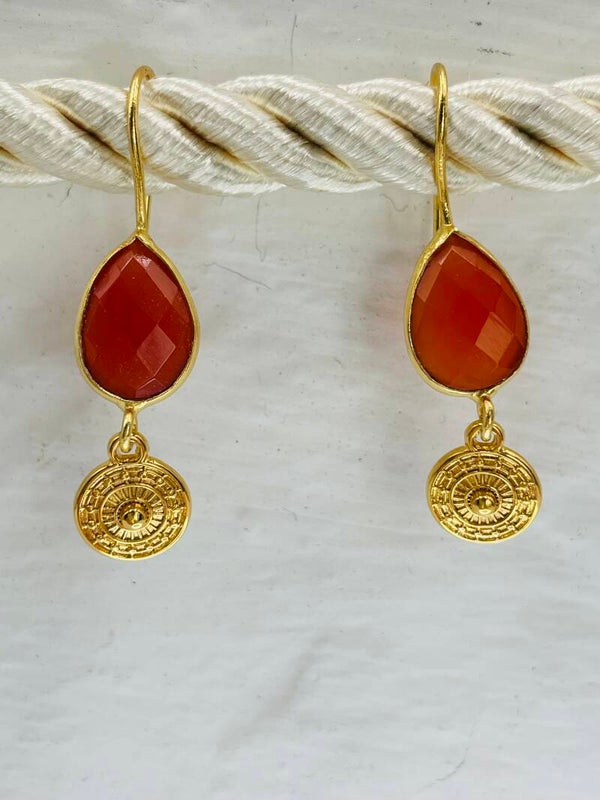 Boucle d'oreille or - larme cornaline