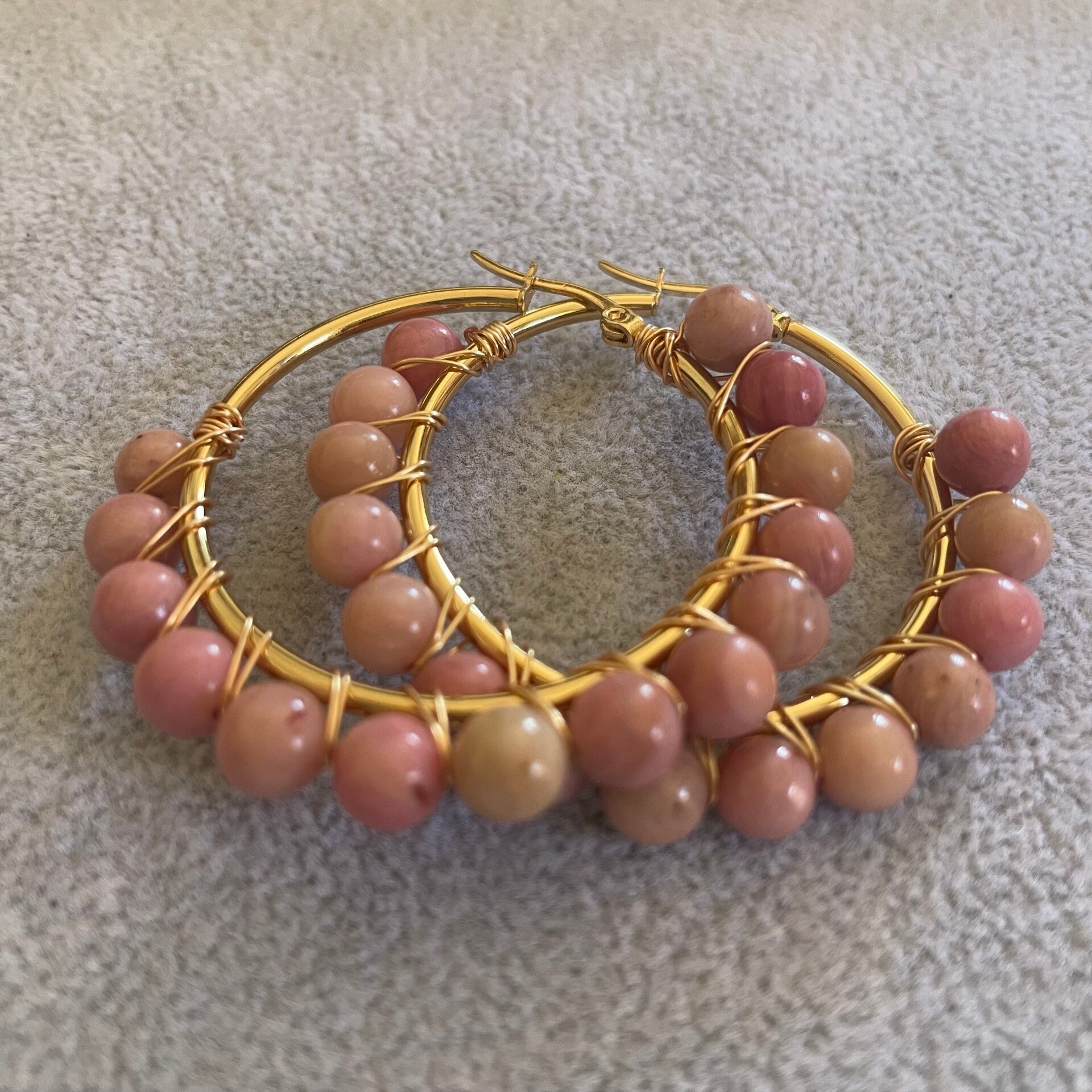 Boucle d'oreille créole grande - rose pastel