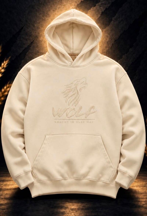 WOLF hoodie geborduurd – beige M
