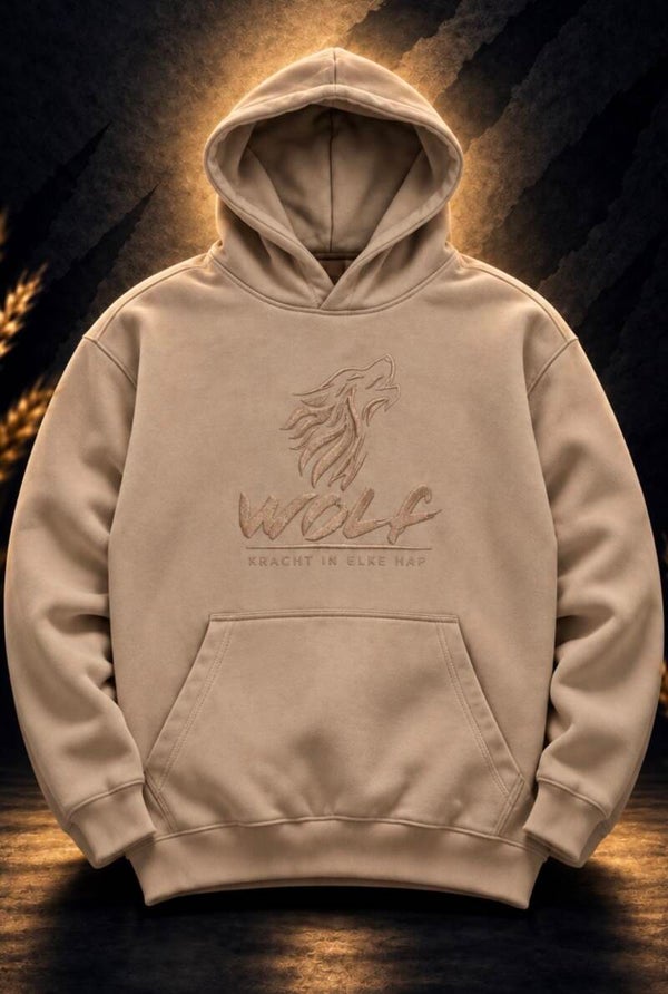 WOLF hoodie geborduurd – taupe M