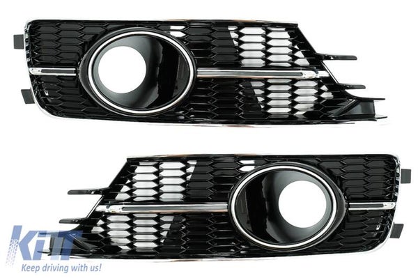 Audi A6 C7 4G (15-18) Facelift Lower Grill Covers Side Grilles Piano Black & Chrome