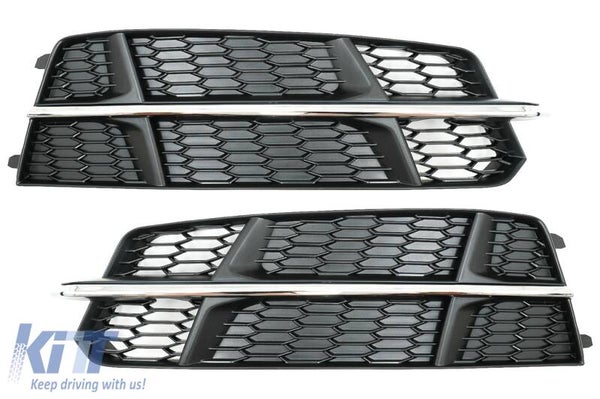 Audi A6 C7 4G (15-18) Facelift S-Line Lower Grill Covers Side Grilles Black/Chrome