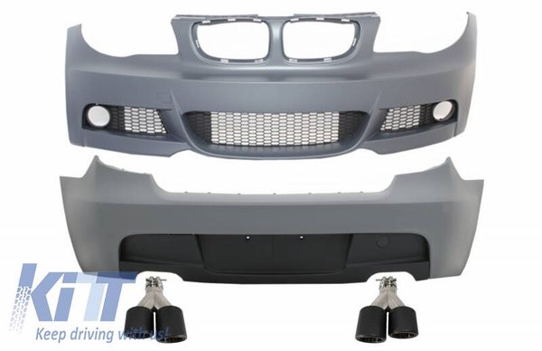 BMW e87 e81 (04-11) Bumper Kit With Dual Exhaust Muffler Tips Carbon Fiber Matt M-Tech M Sport Design Without PDC