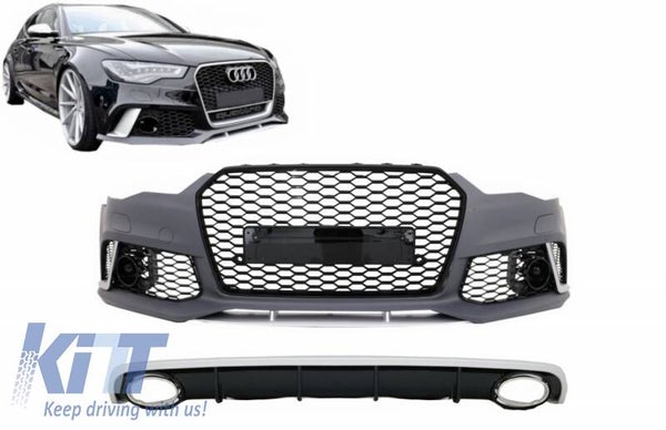 Audi A6 C7 4G (11-14) Facelift Front Bumper With Rear Diffuser & Exhaust Tips RS6 Design