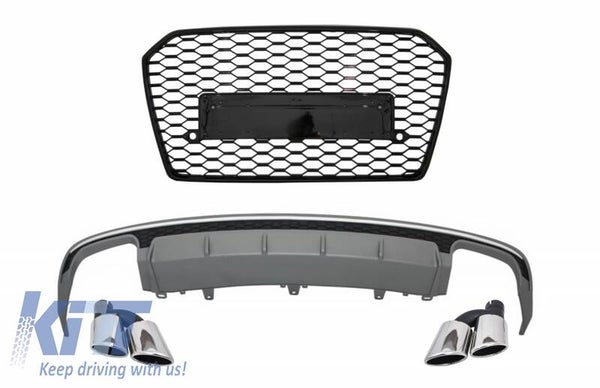 Audi A6 4G (15-18) Facelift Rear Diffuser & Exhaust Tips And Grill S6 Design