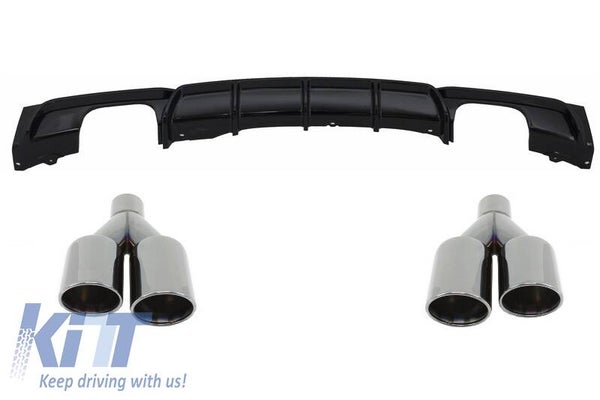 BMW f30/f31 (11-Up) Rear Diffuser M Performance Design Double Outlet Black Edition With Exhaust Muffler Tips M-Power Black