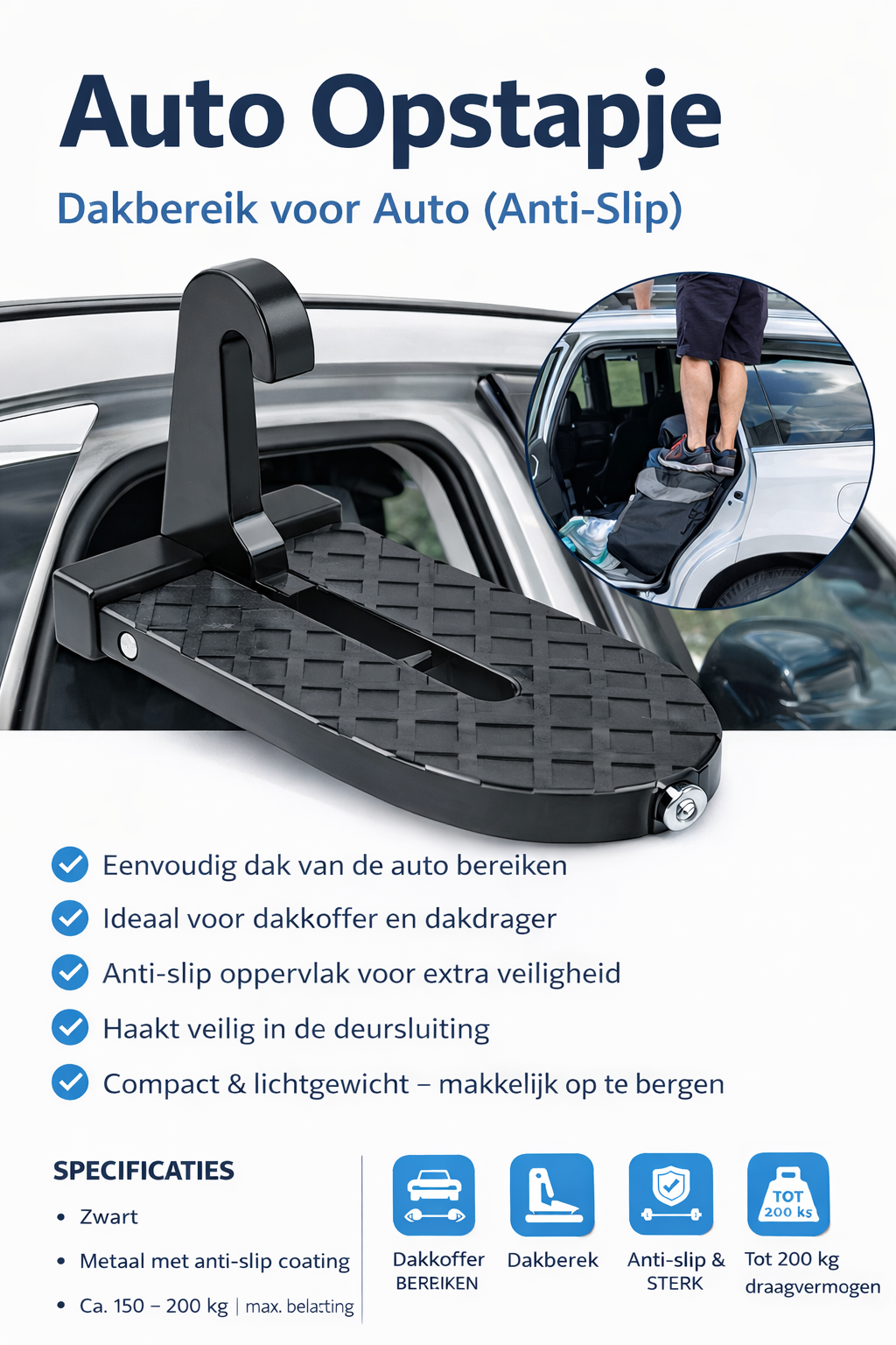 Auto opstapje voor makkelijker bereik naar autodak