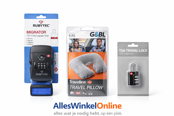 TSA Reisset 3-delig (Kofferriem + Slot + Nekkussen)