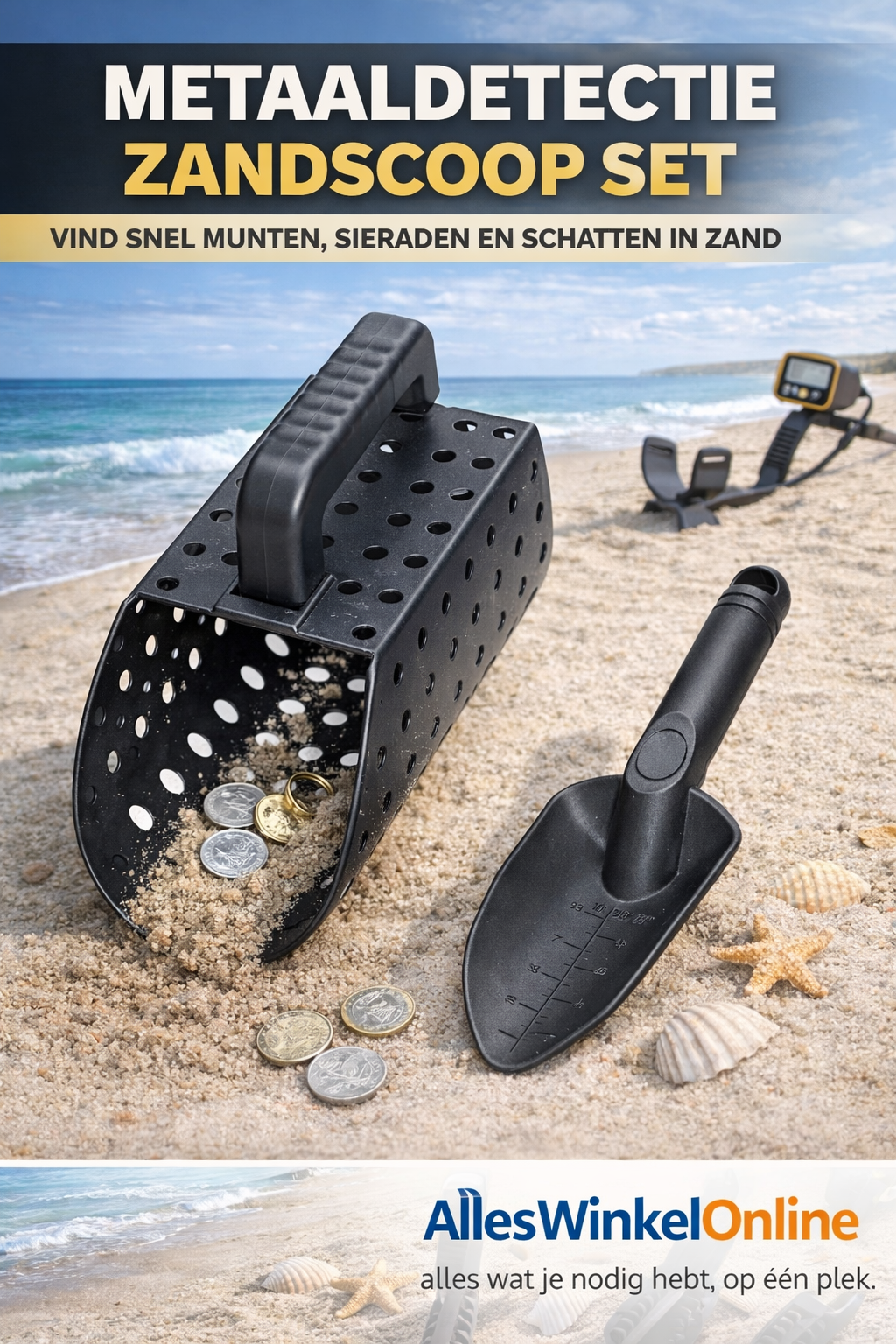 Metaaldetectie Zandscoop Set – Strand Schep met Handschep – Zwart