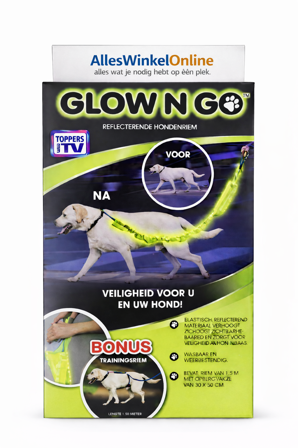 Glow N Go Reflecterende Hondenriem met Bonus Trainingsriem – 1,5 Meter – Veilig in het Donker