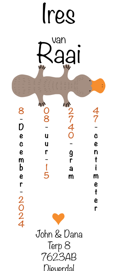 Geboortekaart vogelbekdier 