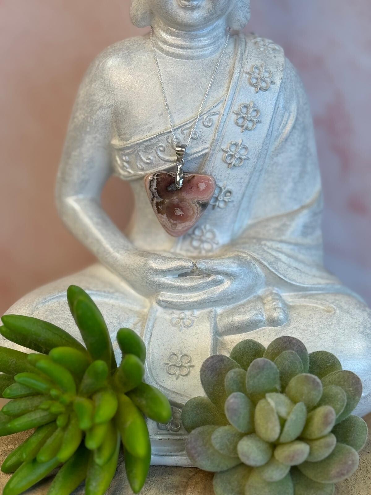 Edelsteinkette Rhodochrosit 925 Silber Unikat