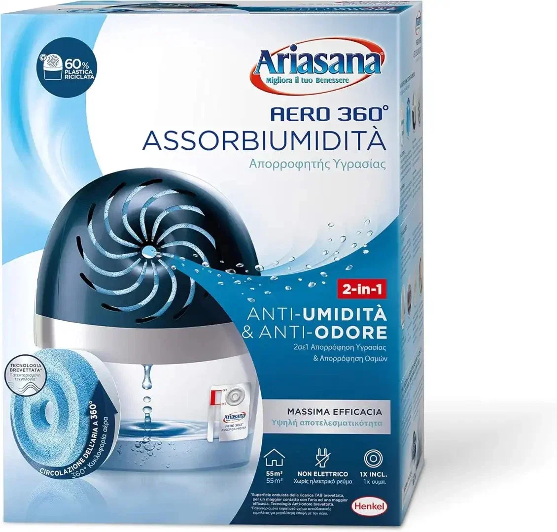 Ariasana Aero 360° Kit Assorbiumidità 1 Dispositivo e 1 Ricarica TAB da 450 g